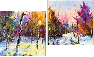 Sunset in winter wood  - Obraz dwuczęściowy, Dyptyk