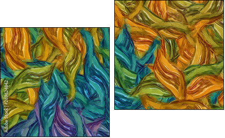 Abstract painting impressionism wall art print example with oil imitation in Vincent Van Gogh style. Artistic contemporary design decor elements. Pop modern abstraction with vibrant bright strokes. - Obraz dwuczęściowy, Dyptyk