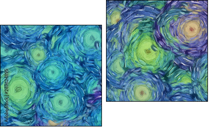 Abstract painting impressionism wall art print example with oil imitation in Vincent Van Gogh style. Artistic contemporary design decor elements. Pop modern abstraction with vibrant bright strokes. - Obraz dwuczęściowy, Dyptyk