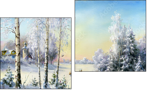 Winter village  - Obraz dwuczęściowy, Dyptyk