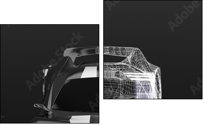3d concept design ,Modern black sports car ,skeleton,3d ,render. - Obraz dwuczęściowy, Dyptyk