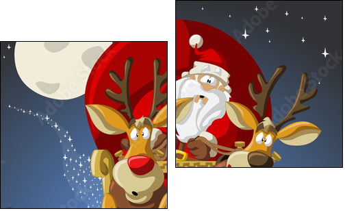Święty Mikołaj i renifery – prezent na ścianę malucha
 - Obraz dwuczęściowy, Dyptyk