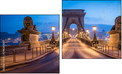 Historic Chain Bridge in Budapest in winter - Obraz dwuczęściowy, Dyptyk