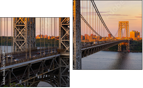 The George Washington Bridge (long-span suspension bridge) across the Hudson River at sunset. Uptown and Fort Washington Park, New York City, USA - Obraz dwuczęściowy, Dyptyk