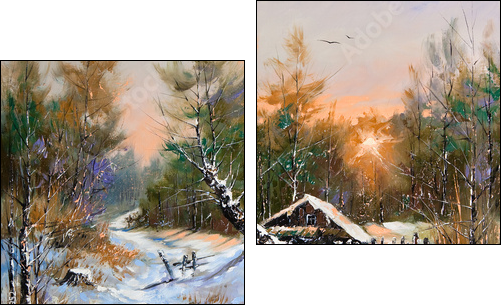 Rural winter landscape  - Obraz dwuczęściowy, Dyptyk