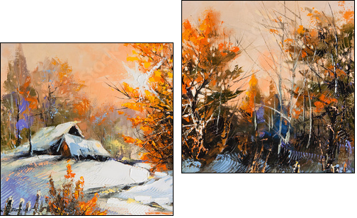 Rural winter landscape  - Obraz dwuczęściowy, Dyptyk
