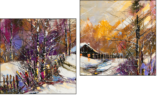 Rural winter landscape  - Obraz dwuczęściowy, Dyptyk