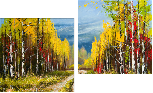 Oil Painting - gold autumn  - Obraz dwuczęściowy, Dyptyk