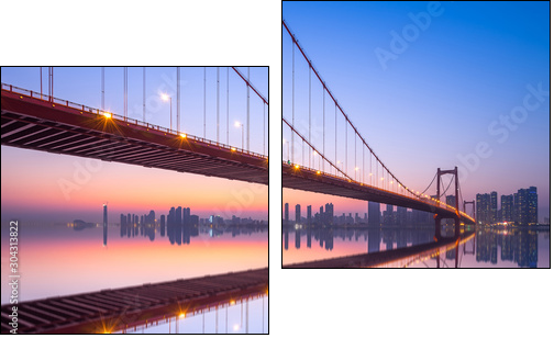 Wuhan parrot shoal yangtze river bridge in nightfall, hubei, China, suspension bridge - Obraz dwuczęściowy, Dyptyk