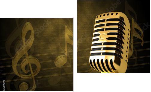 Gold vintage microphon  - Obraz dwuczęściowy, Dyptyk