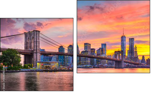 Lower Manhattan Skyline and Brooklyn Bridge - Obraz dwuczęściowy, Dyptyk