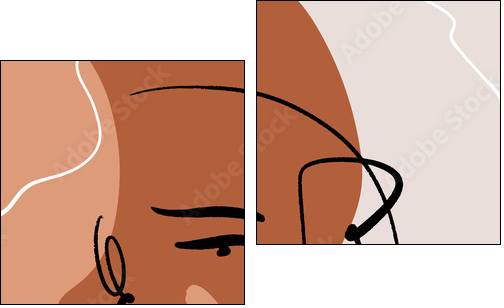 Abstract Warm Terracotta Nude Color Shapes Interior Poster Fashion Artistic Portrait Painted Illustration Face Silhouette Line Drawing Abstraction Modern Aesthetic Print Minimalism Contour Handdrawn L - Obraz dwuczęściowy, Dyptyk