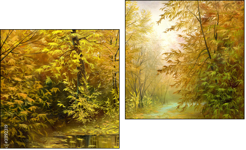 Road to autumn wood  - Obraz dwuczęściowy, Dyptyk