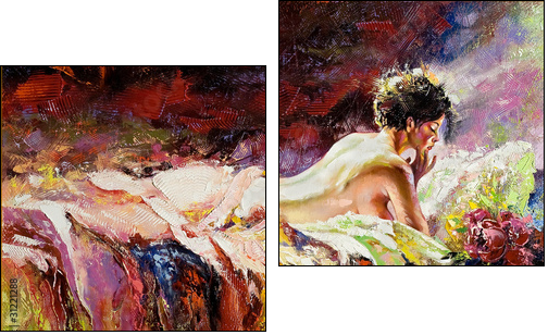 The naked girl laying on a bed  - Obraz dwuczęściowy, Dyptyk
