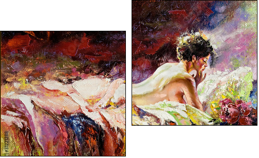 The naked girl laying on a bed - Obraz dwuczęściowy, Dyptyk