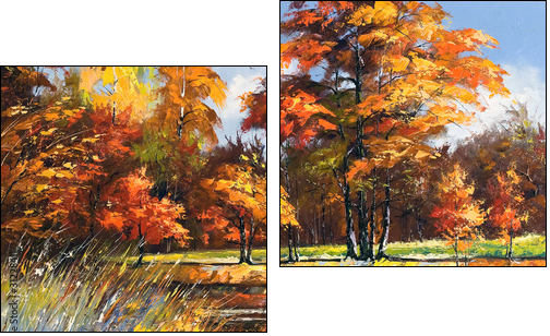 Autumn landscape on the bank of the river  - Obraz dwuczęściowy, Dyptyk