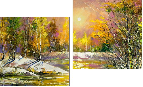 Autumn landscape on the bank of the river  - Obraz dwuczęściowy, Dyptyk