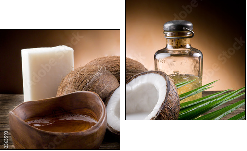 natural coconut walnut oil and soap  - Obraz dwuczęściowy, Dyptyk
