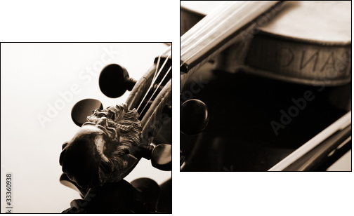 Violin and bow on dark background  - Obraz dwuczęściowy, Dyptyk