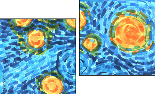 abstract background freehand living materials, colored masks curls, starry night - Obraz dwuczęściowy, Dyptyk