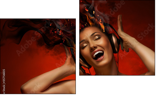 girl with headphones  - Obraz dwuczęściowy, Dyptyk