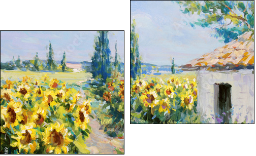 sommer landschaft malerei  - Obraz dwuczęściowy, Dyptyk