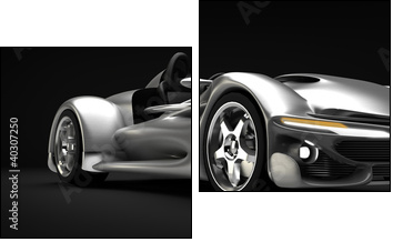 Sports car road-star isolated on black 3d render  - Obraz dwuczęściowy, Dyptyk