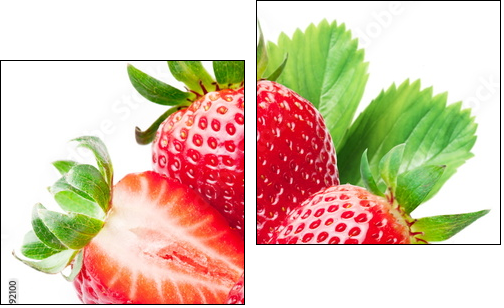 Strawberries with leaves.  - Obraz dwuczęściowy, Dyptyk