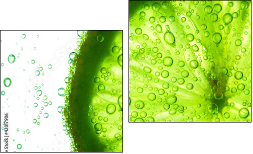 Limonka w kroplach wody - Obraz dwuczęściowy, Dyptyk