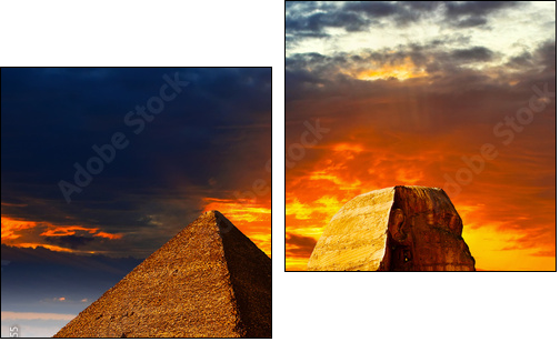 Great Sphinx and the Pyramids at sunset  - Obraz dwuczęściowy, Dyptyk