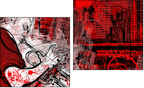 trumpeter on a grunge cityscape background  - Obraz dwuczęściowy, Dyptyk