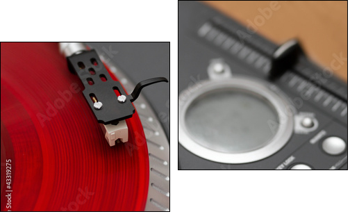 Closeup of turntable needle on record  - Obraz dwuczęściowy, Dyptyk