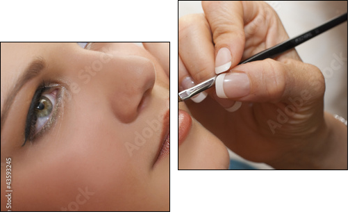 Atelier maquillage - portrait d'une ado se faisant maquiller  - Obraz dwuczęściowy, Dyptyk