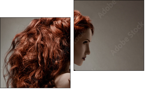 Beautiful woman with curly hairstyle against gray background  - Obraz dwuczęściowy, Dyptyk