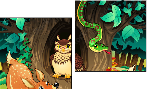 Animals in the wood. Vector illustration.  - Obraz dwuczęściowy, Dyptyk