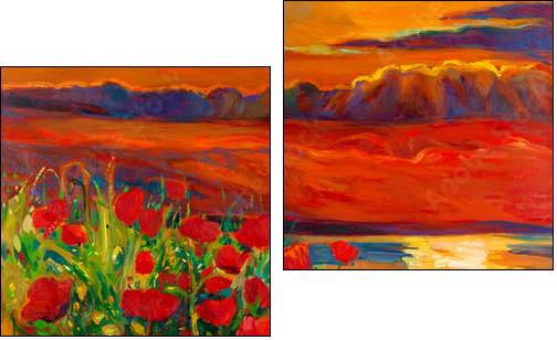 Poppy and ocean  - Obraz dwuczęściowy, Dyptyk