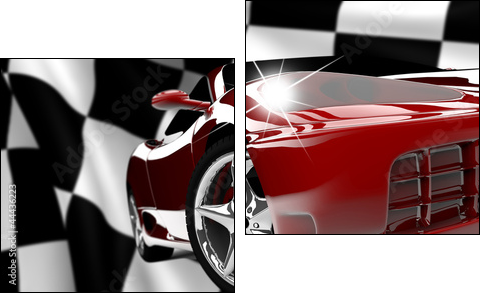 Red car on a checkered flag  - Obraz dwuczęściowy, Dyptyk