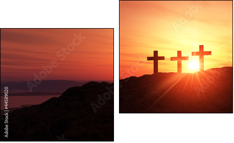 3 Kreuze am HÃ¼gel bei Sonnenuntergang  - Obraz dwuczęściowy, Dyptyk