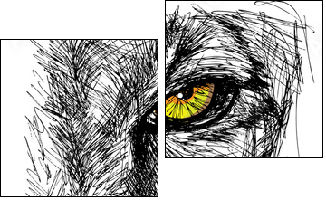 Hand drawn Sketch of a lion looking intently at the camera  - Obraz dwuczęściowy, Dyptyk