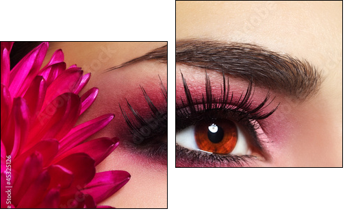 Beautiful Eye Makeup with Aster Flower  - Obraz dwuczęściowy, Dyptyk
