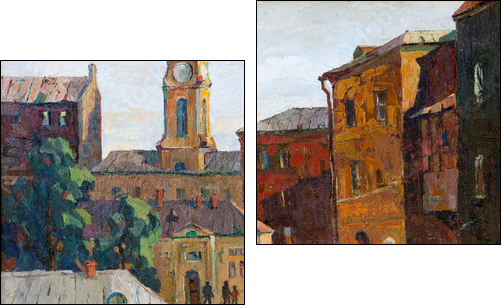 the city landscape of Vitebsk drawn with oil on a canvas  - Obraz dwuczęściowy, Dyptyk