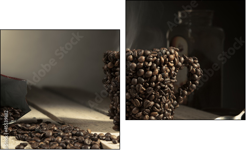 Kawowy kubek mlecznej kawy - Obraz dwuczęściowy, Dyptyk