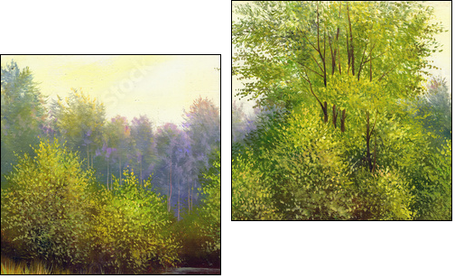 beautiful summer landscape, canvas, oil  - Obraz dwuczęściowy, Dyptyk
