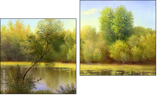 autumn landscape, canvas, oil  - Obraz dwuczęściowy, Dyptyk
