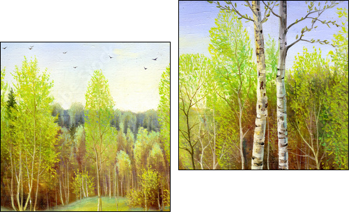 autumn landscape, canvas, oil  - Obraz dwuczęściowy, Dyptyk