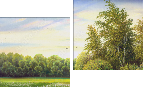 beautiful summer landscape, canvas, oil  - Obraz dwuczęściowy, Dyptyk