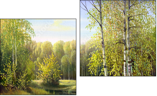 autumn landscape, canvas, oil  - Obraz dwuczęściowy, Dyptyk