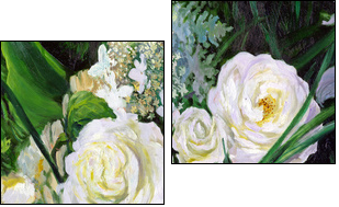 bouquet of white roses, canvas, oil  - Obraz dwuczęściowy, Dyptyk