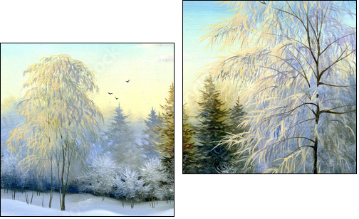 beautiful winter landscape, canvas, oil  - Obraz dwuczęściowy, Dyptyk