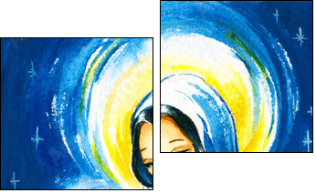 Nativity sceneMary with the young Jesus in her arms.Watercolors.  - Obraz dwuczęściowy, Dyptyk